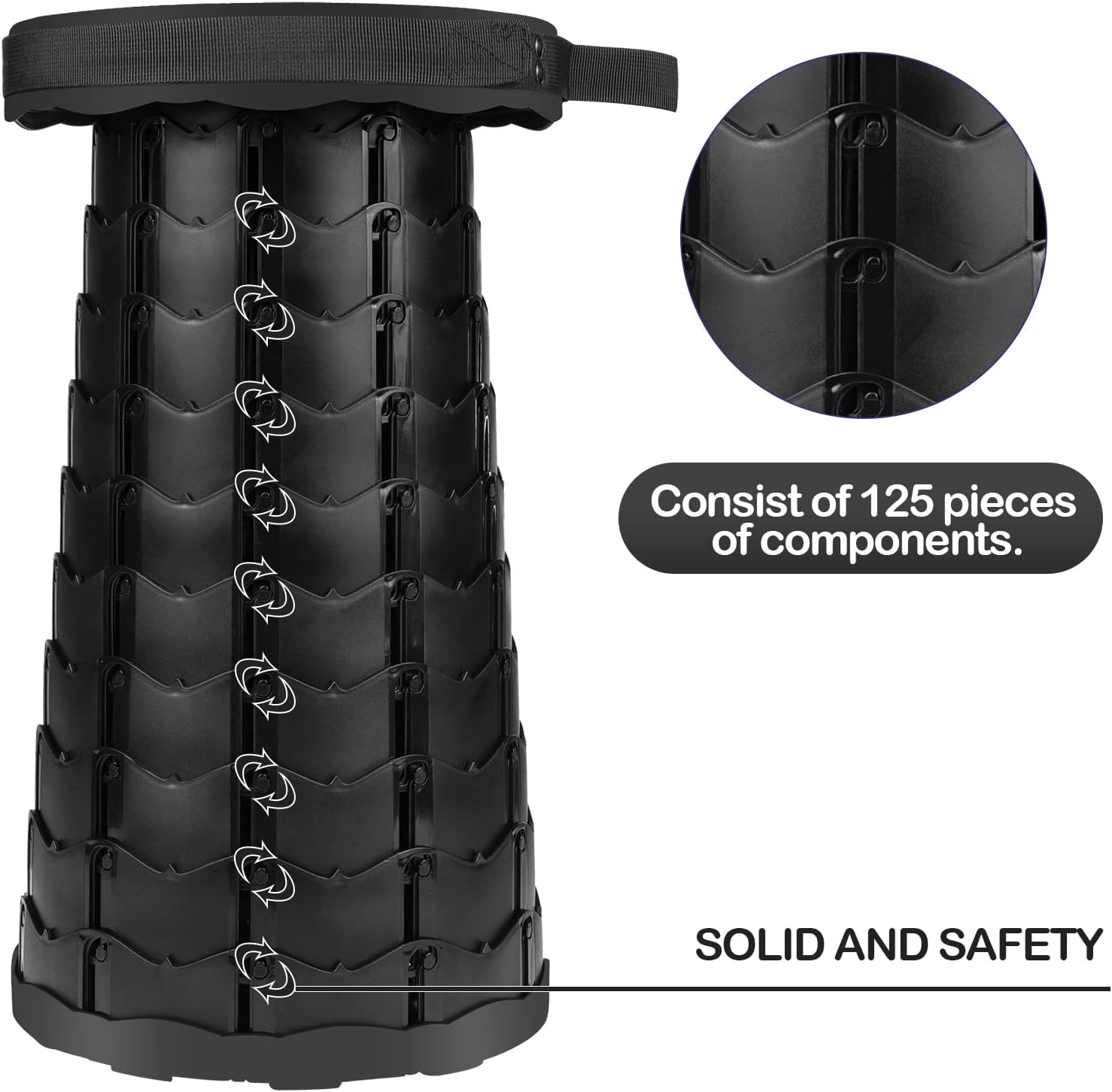 BRANDS & BEYOND Furniture Black Portable Folding Stool with Large Load Capacity