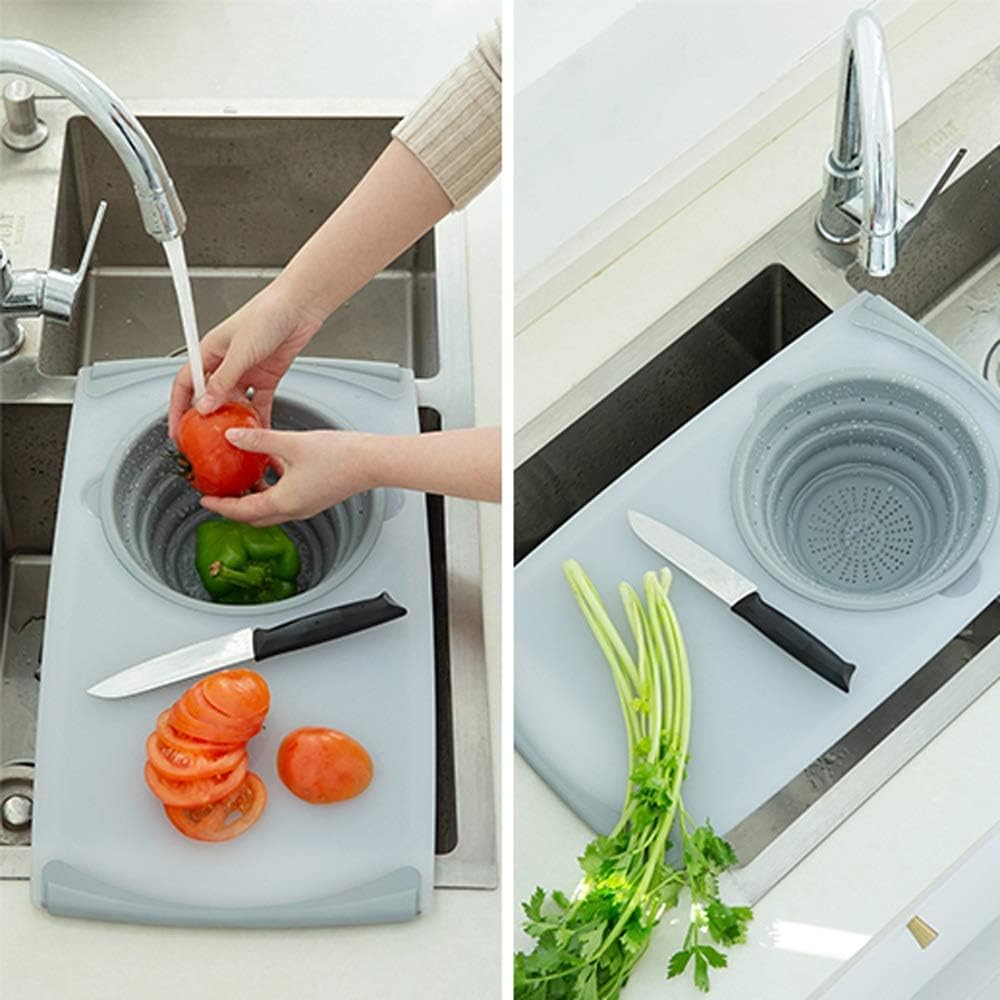 BRANDS & BEYOND Kitchenware Multi-Functional 3 in 1 Chopping Board Detachable Folding Drain Basket