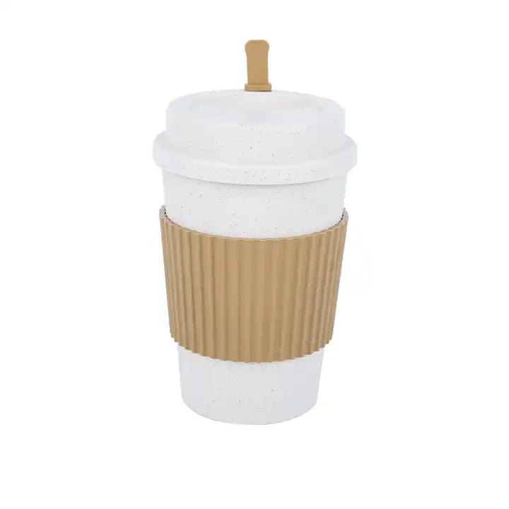 BRANDS & BEYOND Kitchenware Beige Reusable Coffee Cups with Lids Wheat Straw Portable Coffee Cup