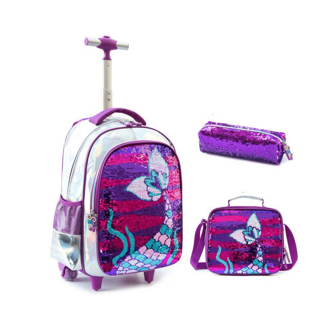 BRANDS & BEYOND School Bags Multi-Color Mermaid Rolling Backpack With Wheels School Bags