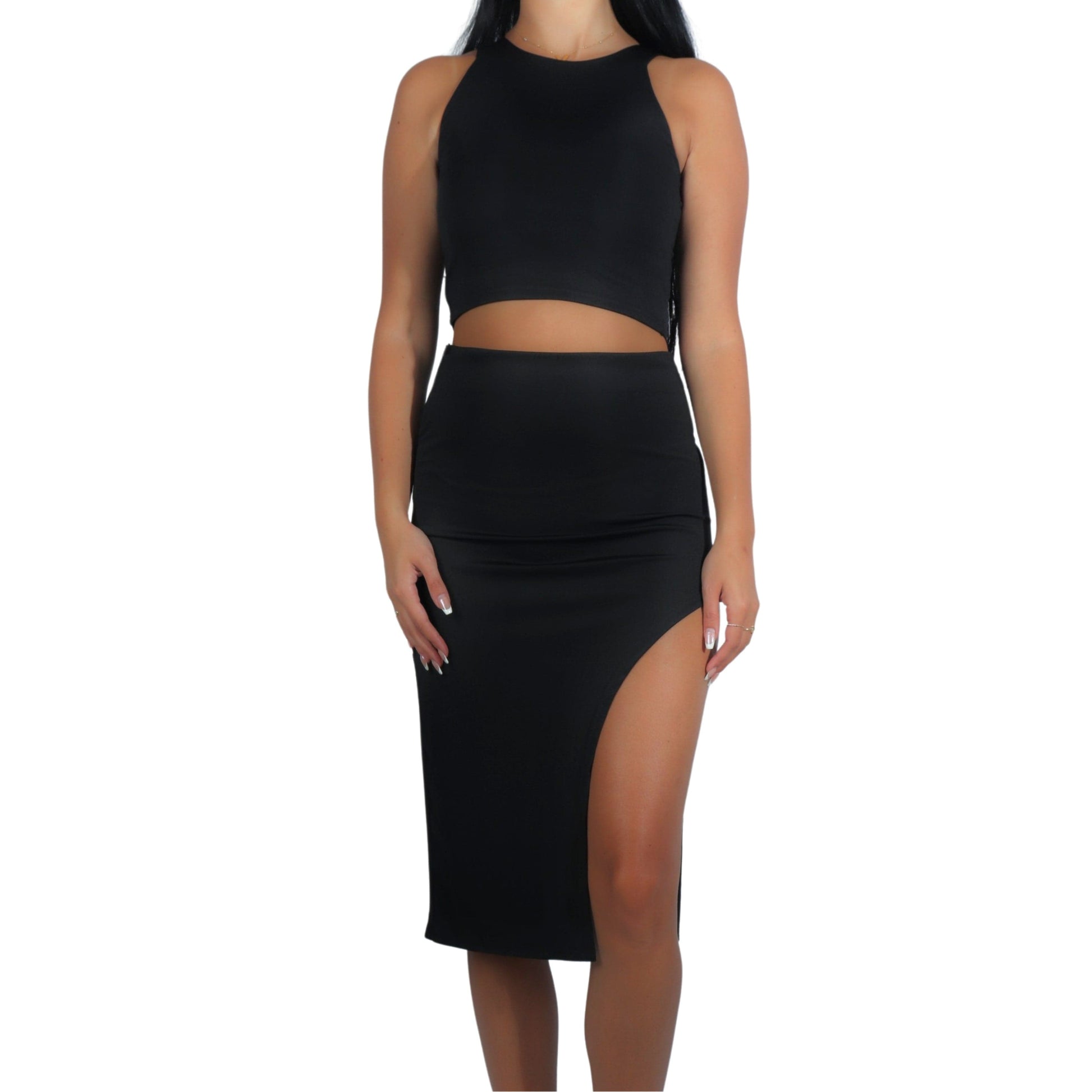 BRANDS & BEYOND Women Sets M / Black Back Crop Top And Skirt Set