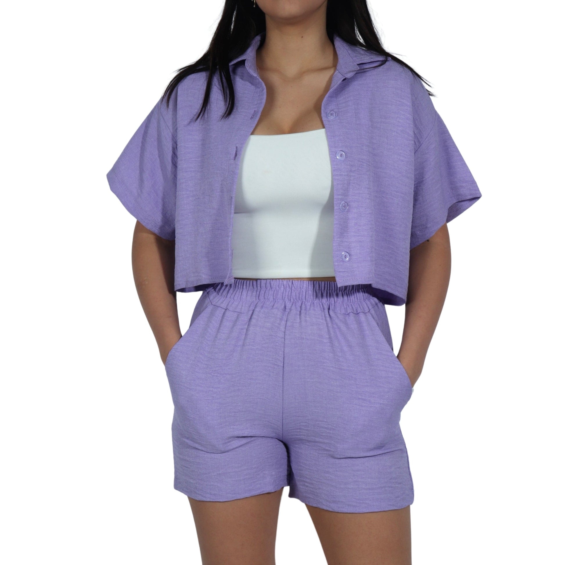 BRANDS & BEYOND Women Sets S / Purple Cropped Open Top And Shorts Set