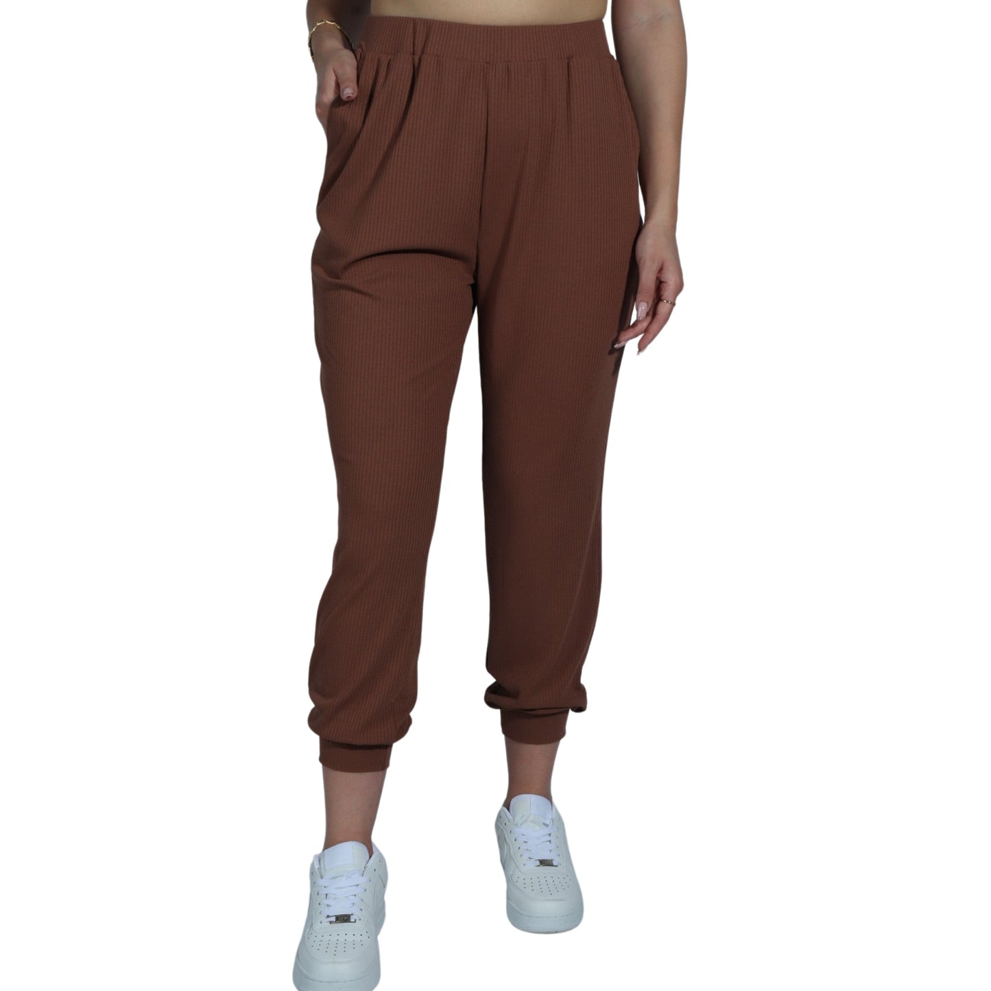 BRANDS & BEYOND Womens Bottoms M / Brown Elastic Waist Pant