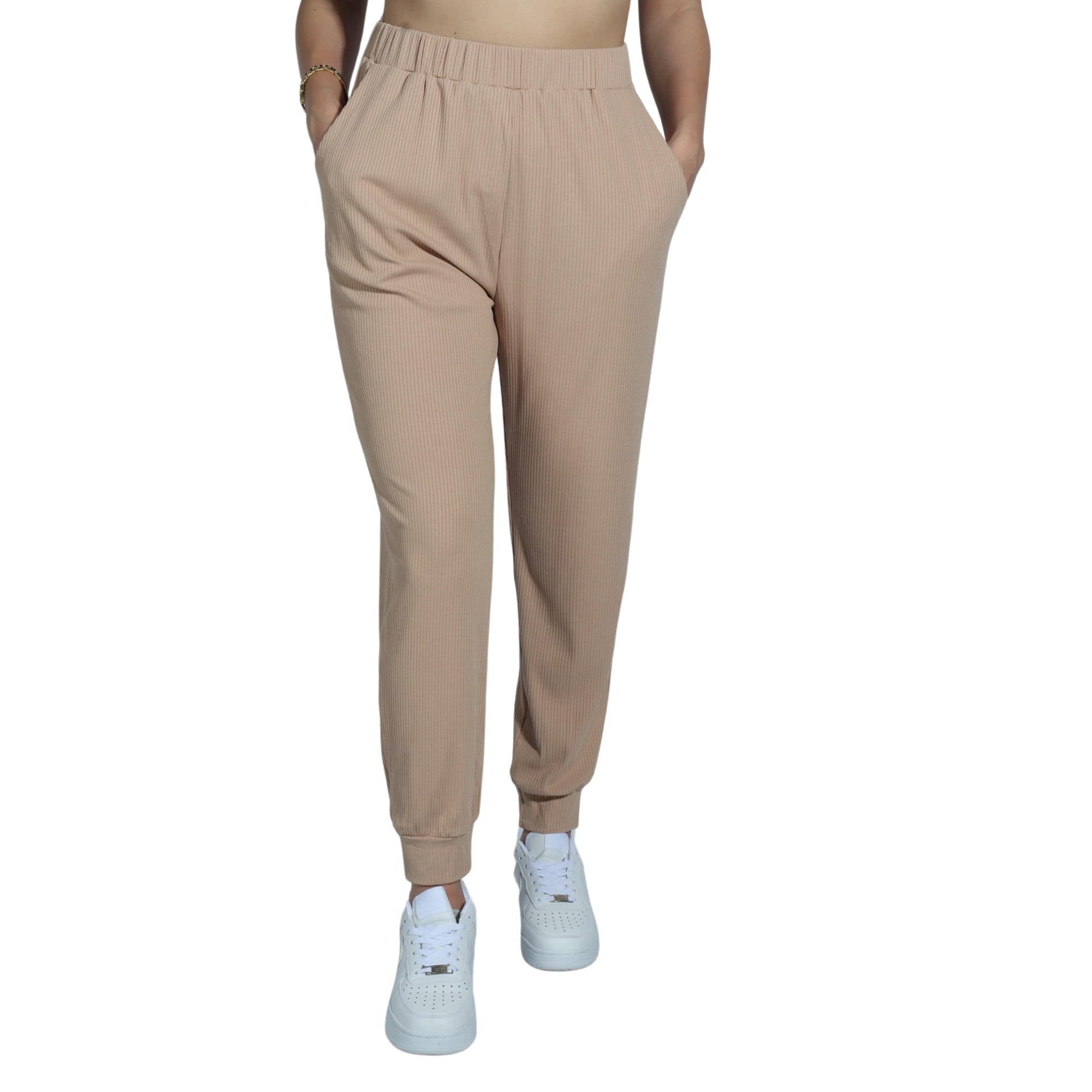 BRANDS & BEYOND Womens Bottoms M / Beige Fine-knit Joggers Pant