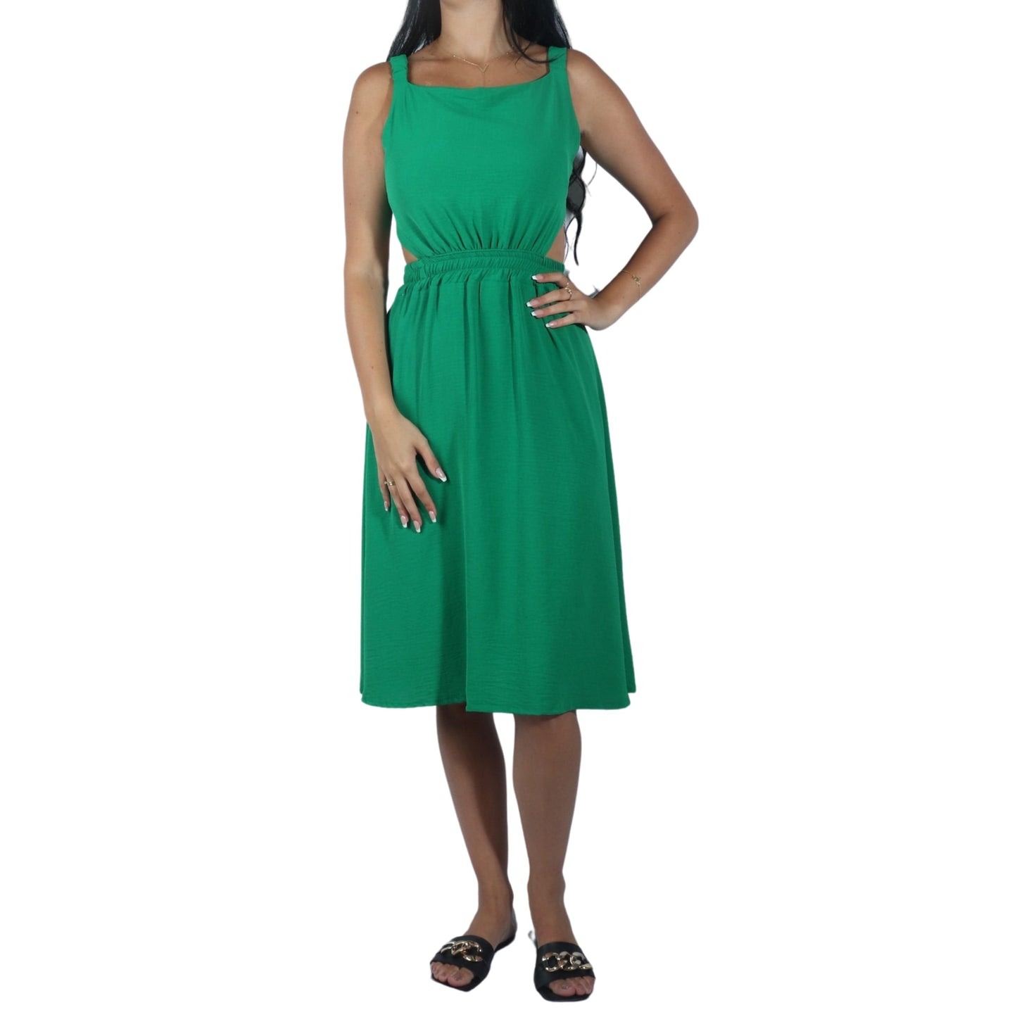 BRANDS & BEYOND Womens Dress One Size / Green Open Back Flowy Midi Dress