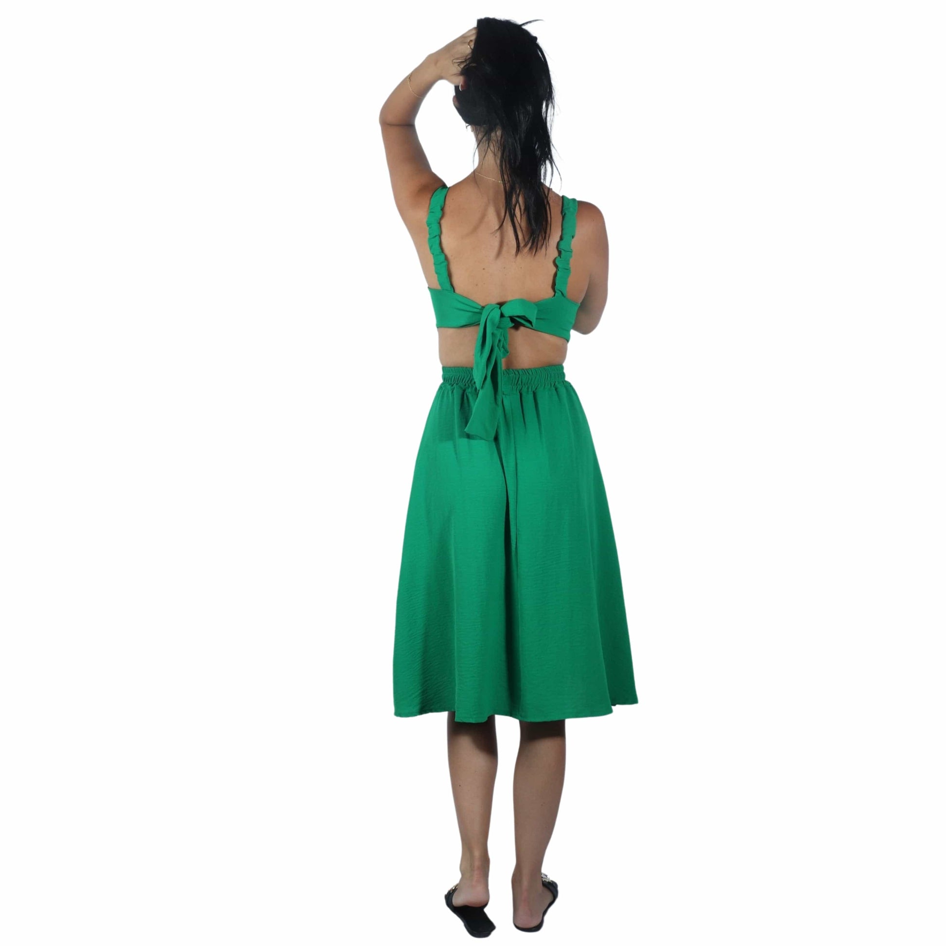 BRANDS & BEYOND Womens Dress Open Back Flowy Midi Dress