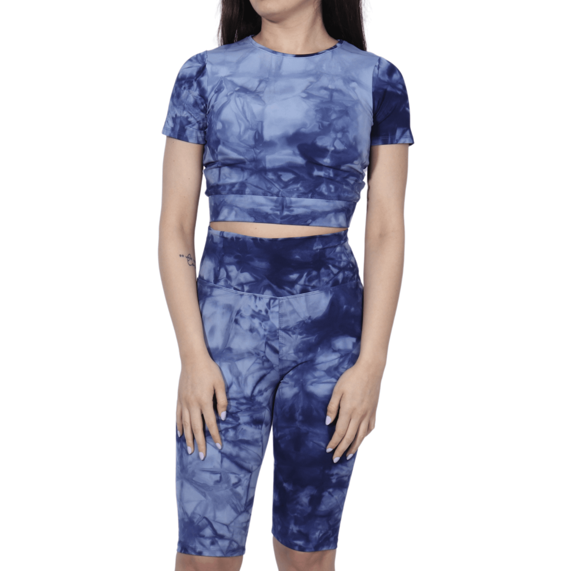 BRANDS & BEYOND Womens sports S / Blue Marbled t-shirt shorts sports set