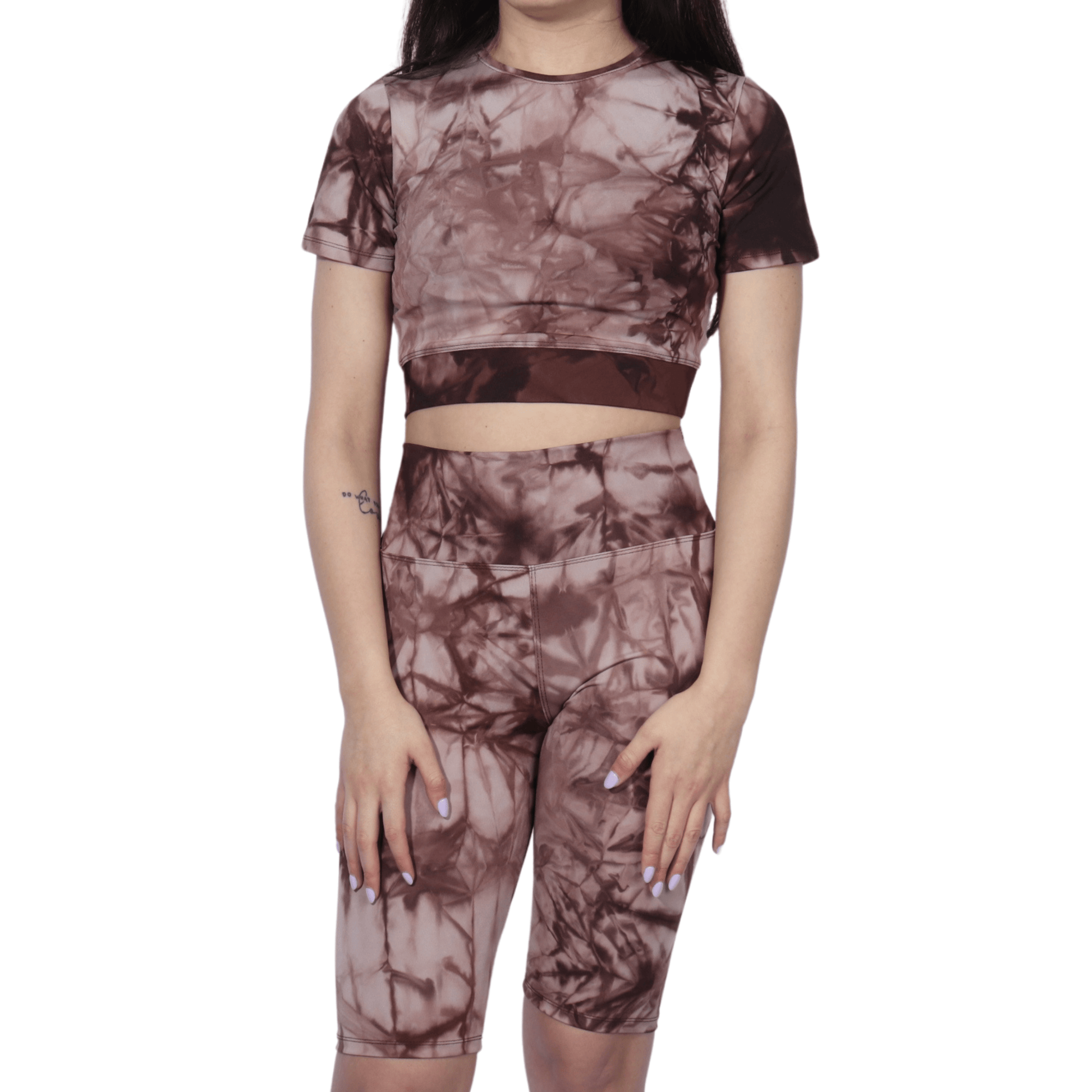 BRANDS & BEYOND Womens sports M / Brown Marbled t-shirt shorts sports set