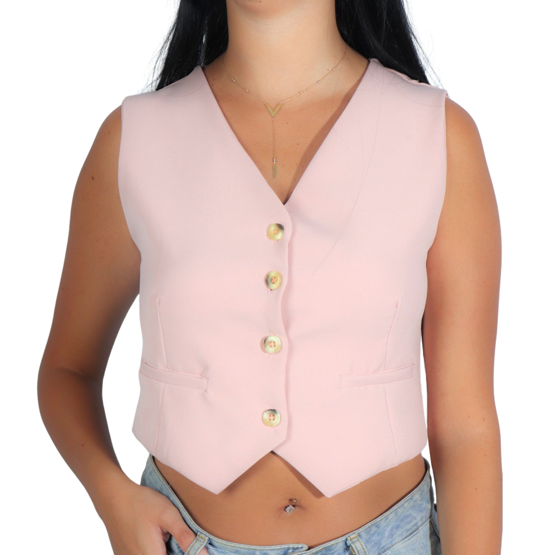 BRANDS & BEYOND Womens Tops S/M / Light Pink Cropped Button Front Vest