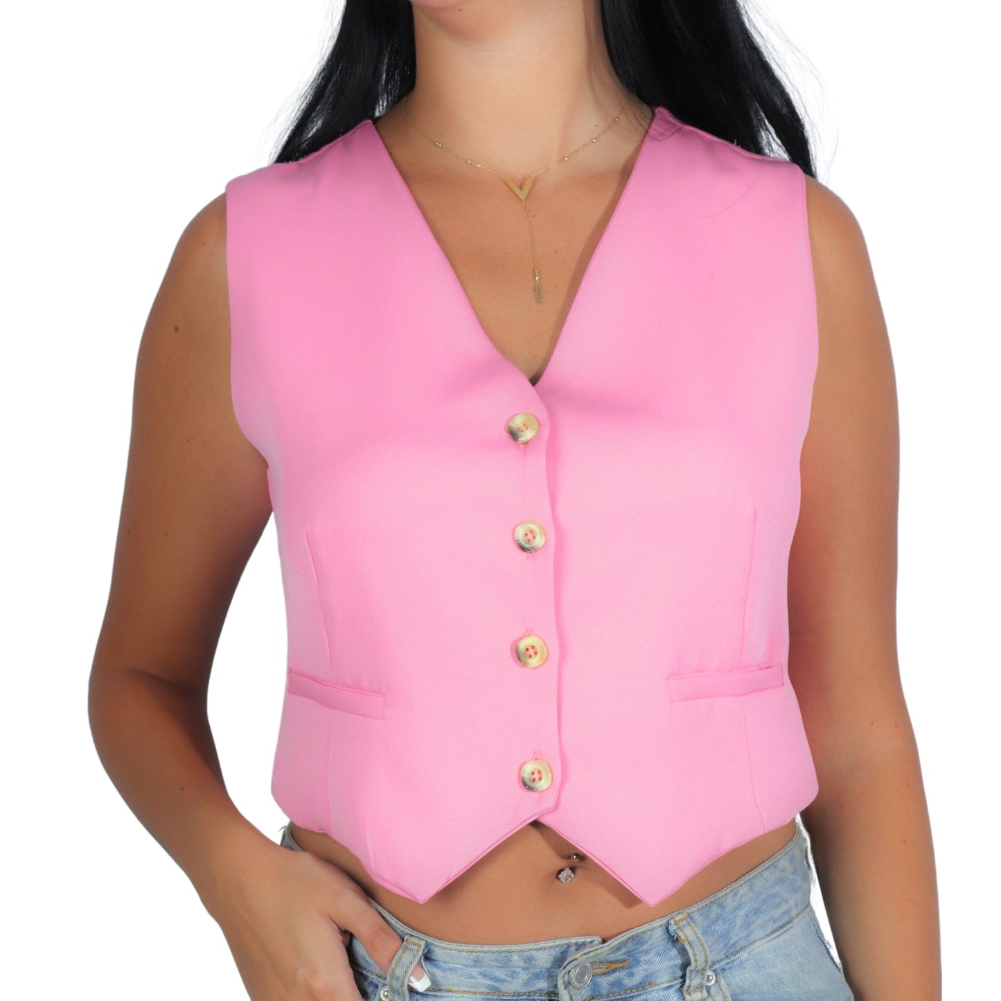 BRANDS & BEYOND Womens Tops S/M / Pink Cropped Button Front Vest