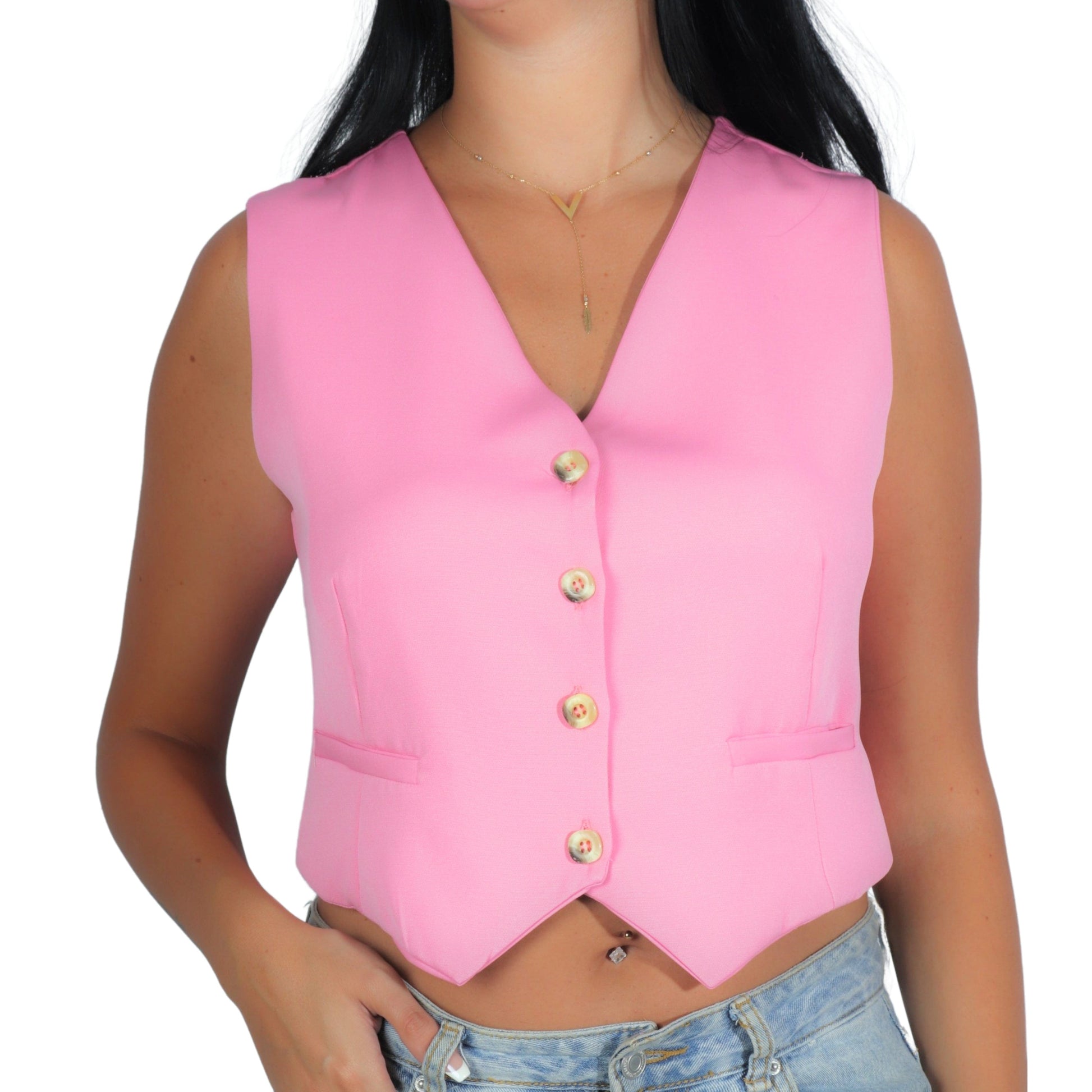 BRANDS & BEYOND Womens Tops S/M / Pink Cropped Button Front Vest