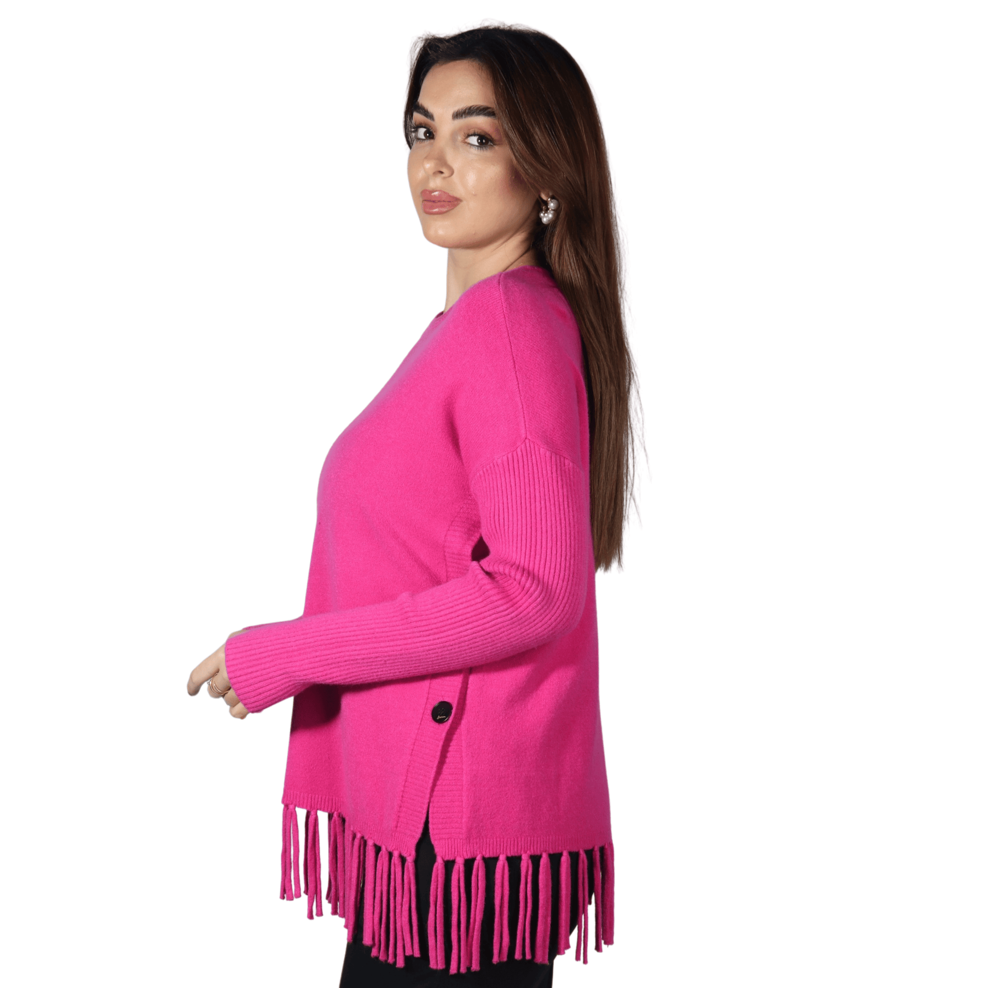 BRANDS & BEYOND Womens Tops L / Fushsia Fringe sweater