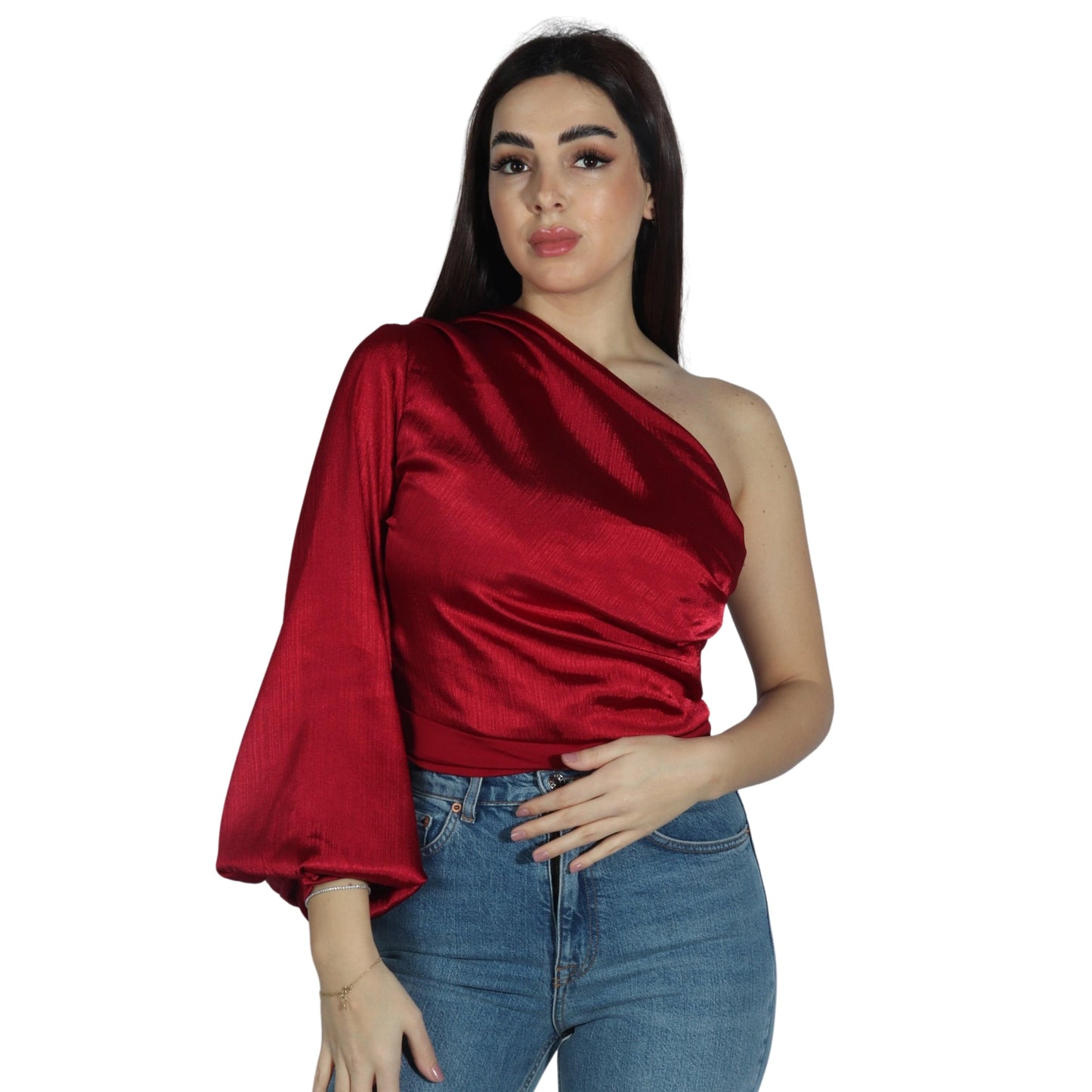 BRANDS & BEYOND Womens Tops M / Red One Shoulder Bodysuit