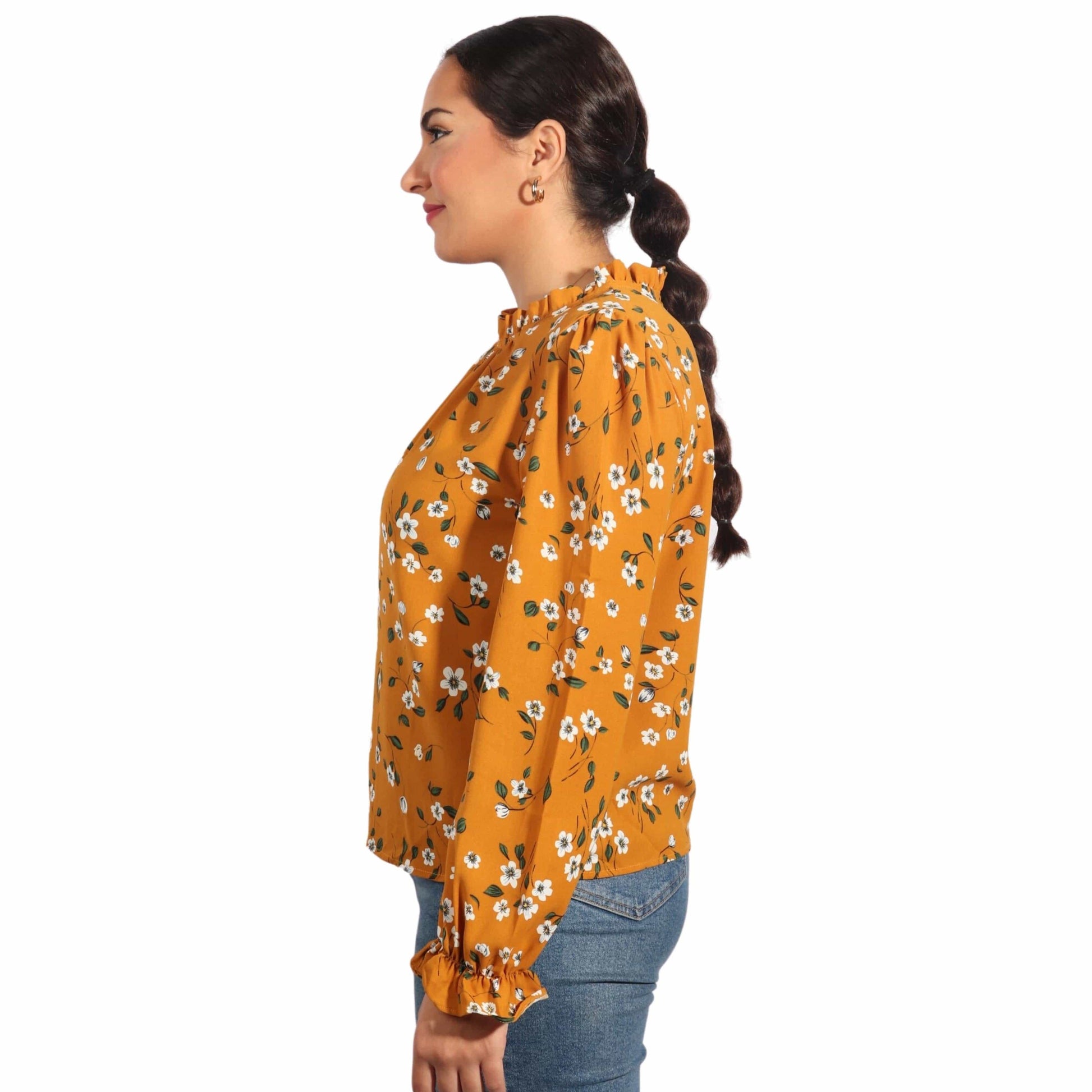 BRANDS & BEYOND Womens Tops M / Multi-Color Puff Sleeve Floral Blouse