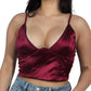 BRANDS & BEYOND Womens Tops S / Burgundy Satin Cropped Top