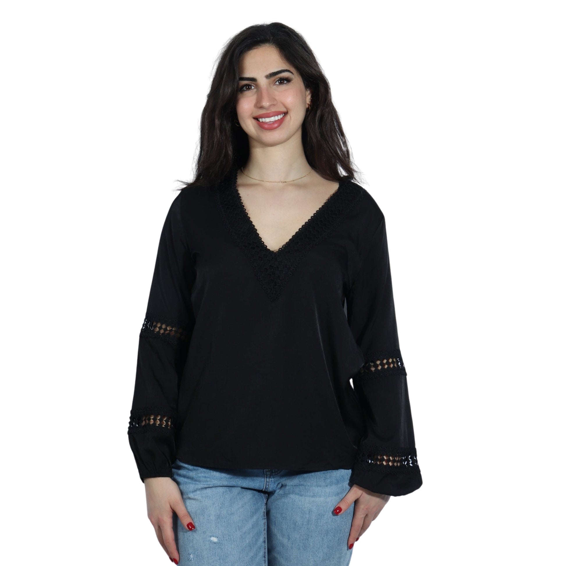 BRANDS & BEYOND Womens Tops M / Black V Neck Blouse