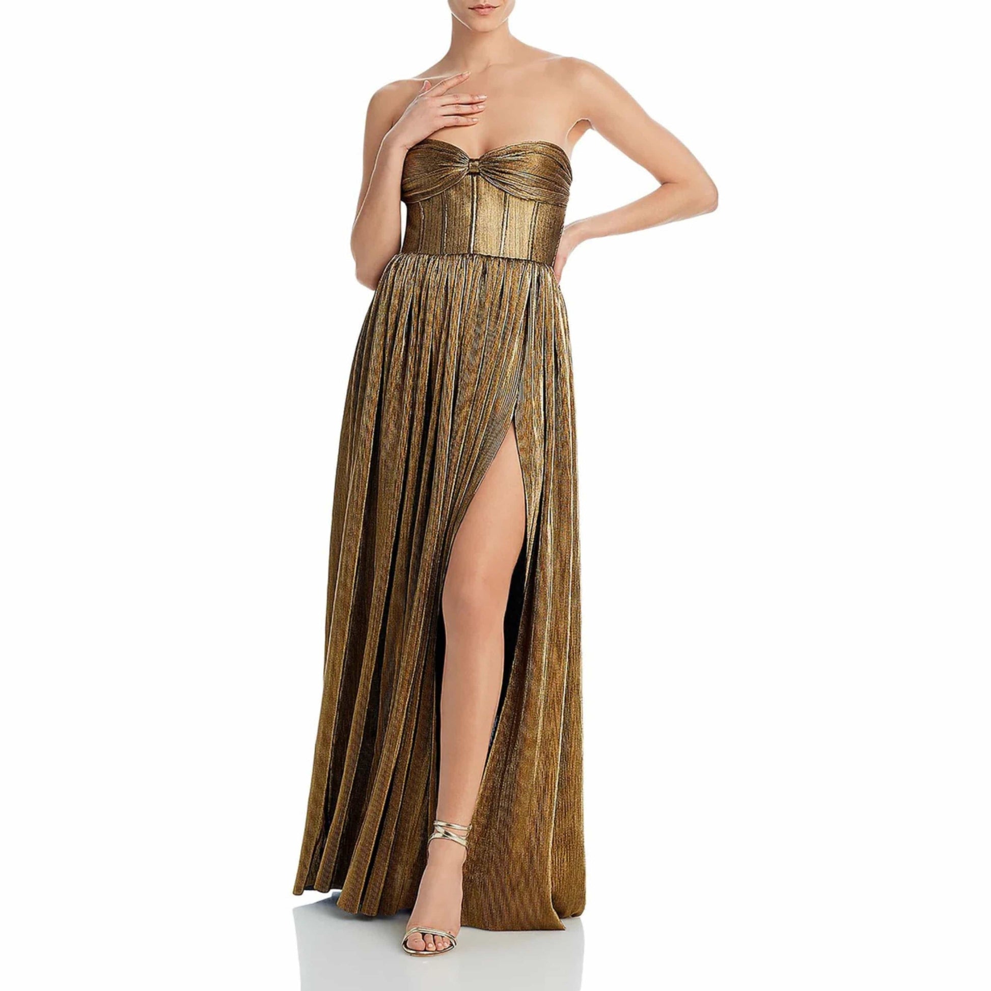 BRONX AND BANCO Womens Dress M / Gold BRONX AND BANCO - Florence Metallic Strapless Gold Dress