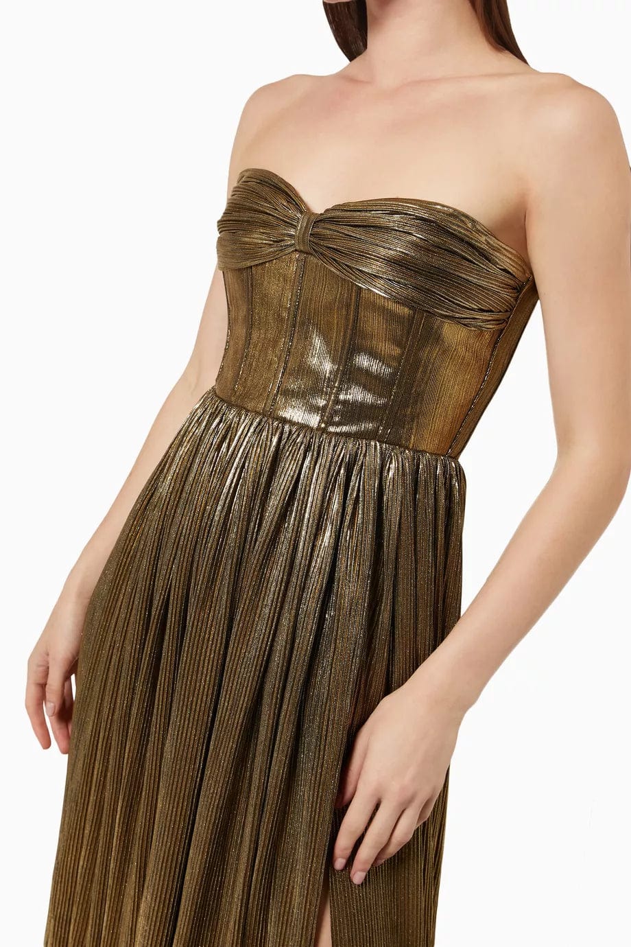 BRONX AND BANCO Womens Dress M / Gold BRONX AND BANCO - Florence Metallic Strapless Gold Dress