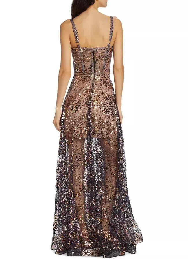 BRONX AND BANCO Womens Dress M / Multi-Color BRONX AND BANCO - Midnight Gold Sequin Sweetheart Evening Dress