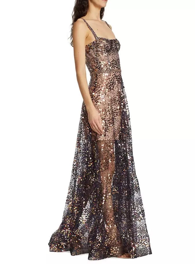 BRONX AND BANCO Womens Dress M / Multi-Color BRONX AND BANCO - Midnight Gold Sequin Sweetheart Evening Dress