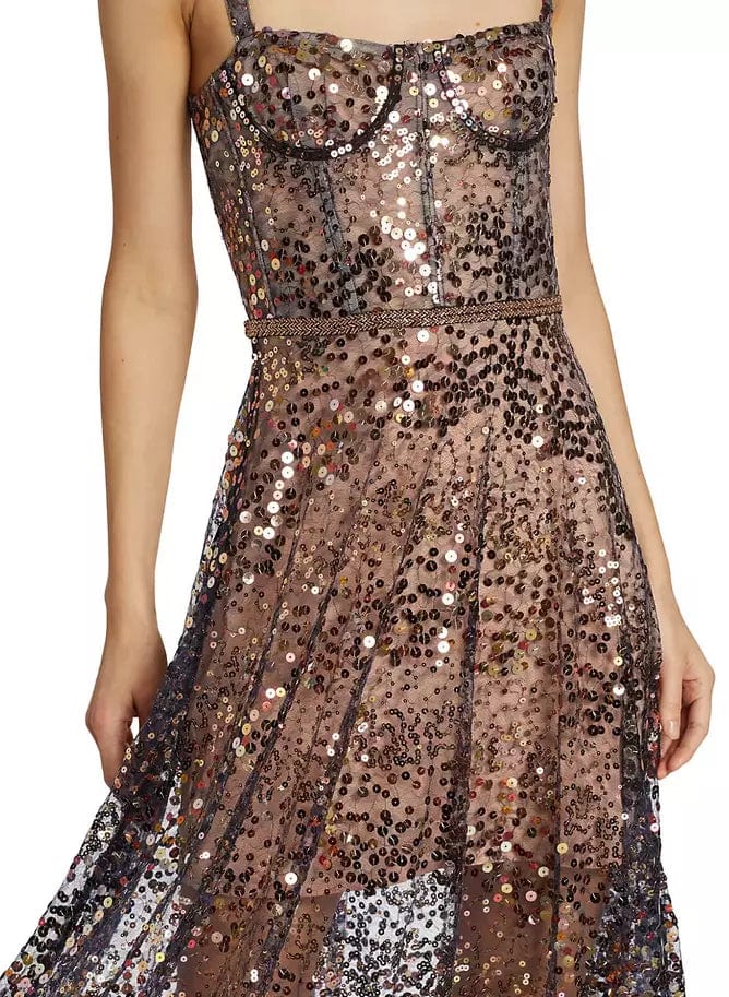 BRONX AND BANCO Womens Dress M / Multi-Color BRONX AND BANCO - Midnight Gold Sequin Sweetheart Evening Dress