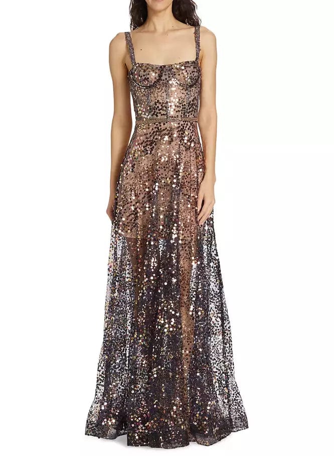 BRONX AND BANCO Womens Dress M / Multi-Color BRONX AND BANCO - Midnight Gold Sequin Sweetheart Evening Dress