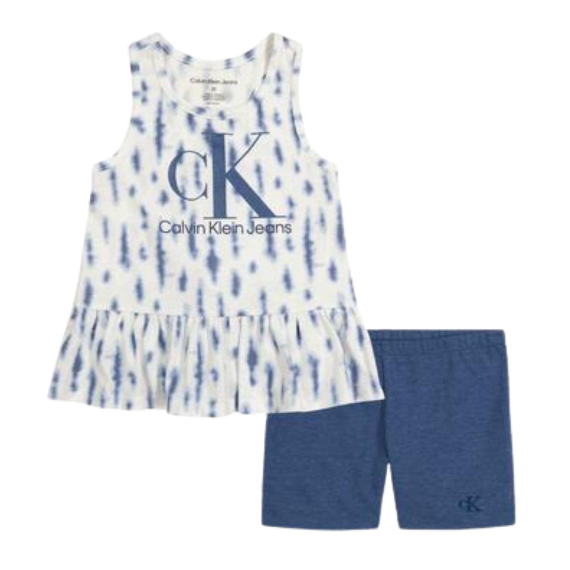 CALVIN KLEIN Baby Girl 24 Month / Multi-Color CALVIN KLEIN - BABY - Flounce Hem Tank and Bike Shorts, 2 Piece Set