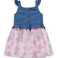 CALVIN KLEIN Baby Girl 18 Month / Multi-Color CALVIN KLEIN - Baby - Flutter Trim Denim and Floral Mesh Dress
