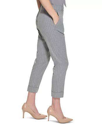 CALVIN KLEIN Womens Bottoms XS / Grey CALVIN KLEIN - Pinstriped Slim Leg Cropped Pants