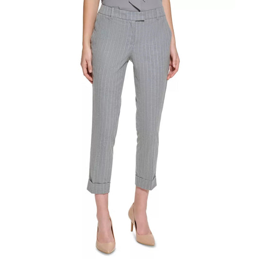 CALVIN KLEIN Womens Bottoms XS / Grey CALVIN KLEIN - Pinstriped Slim Leg Cropped Pants