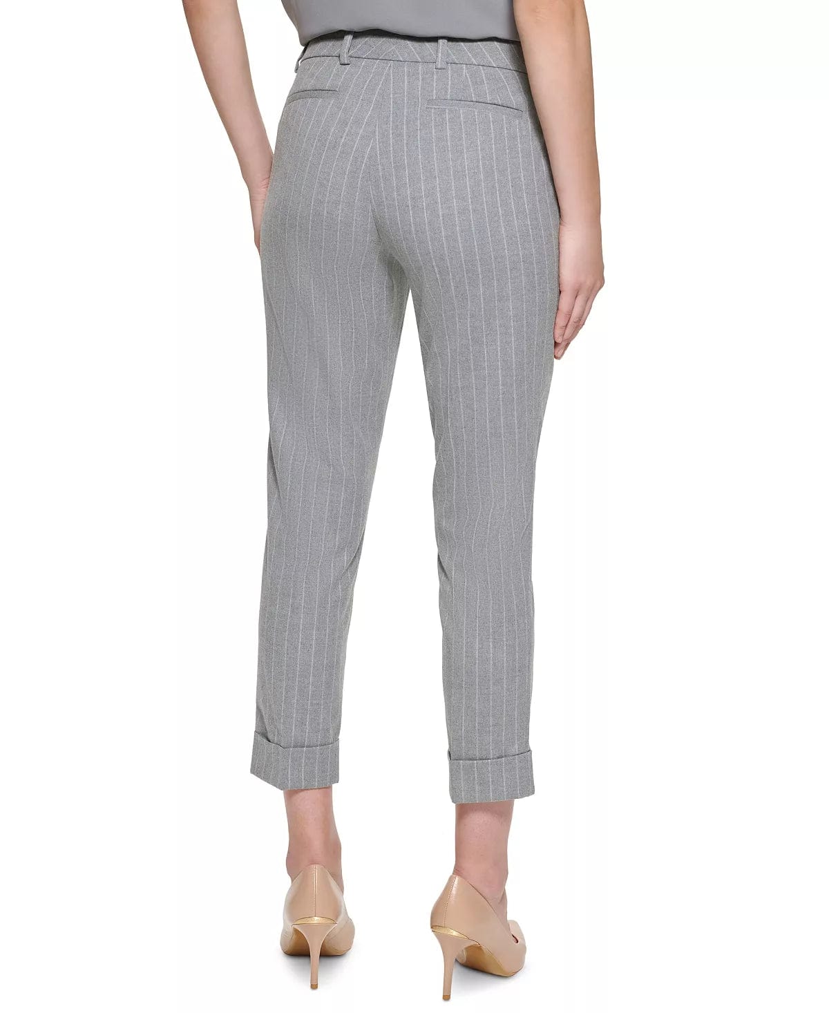 CALVIN KLEIN Womens Bottoms XS / Grey CALVIN KLEIN - Pinstriped Slim Leg Cropped Pants