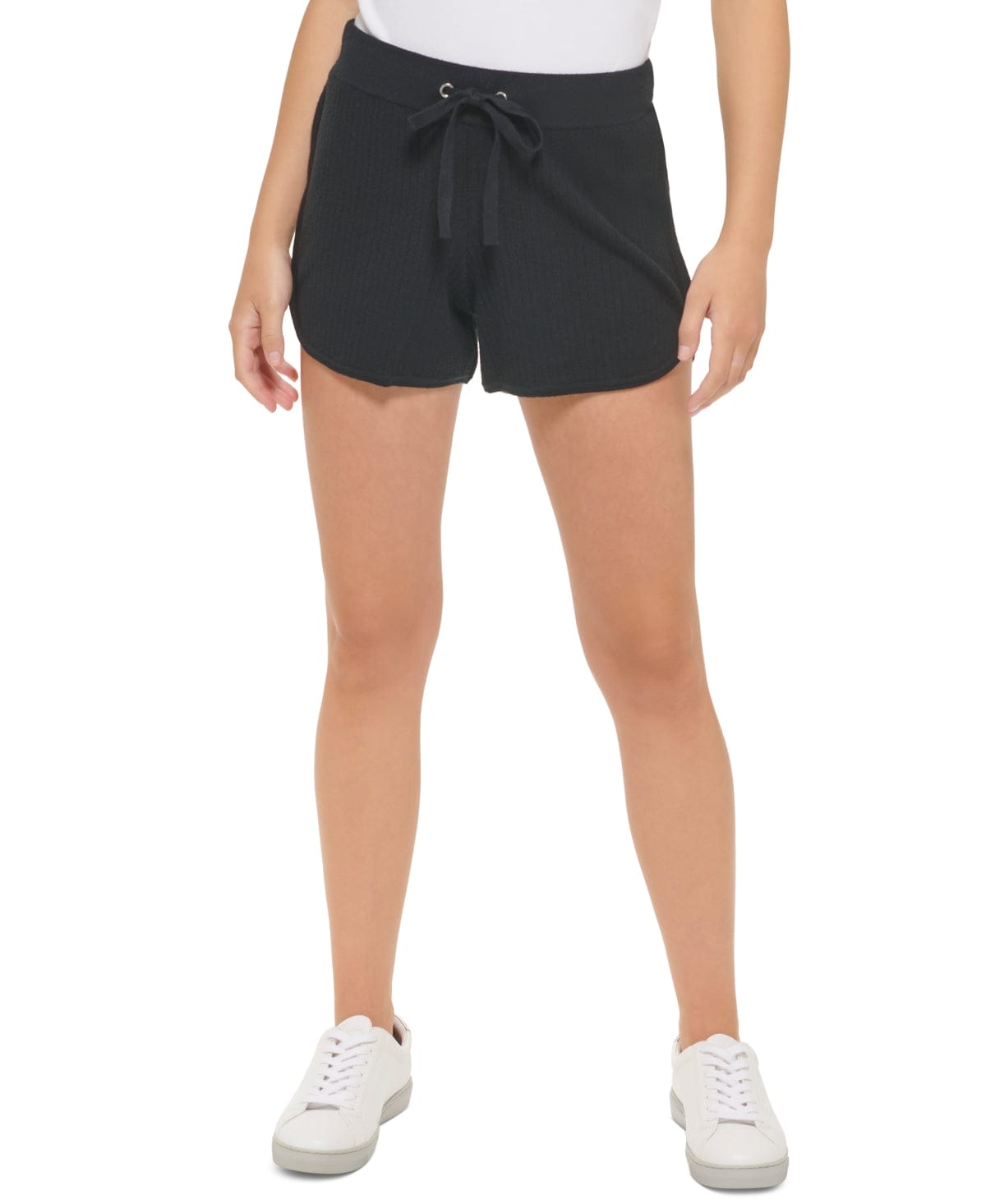 CALVIN KLEIN Womens Bottoms M / Black CALVIN KLEIN - Ribbed-Knit Drawstring Shorts