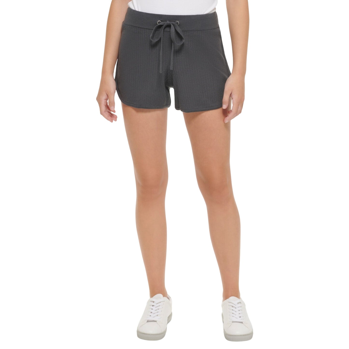 CALVIN KLEIN Womens Bottoms S / Grey CALVIN KLEIN - Ribbed-Knit Drawstring Shorts