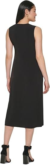 CALVIN KLEIN Womens Dress M / Black CALVIN KLEIN - Ruched Sleeveless Sheath Dress