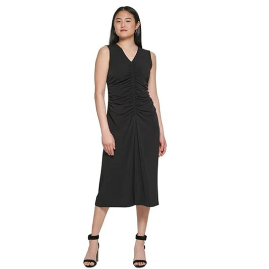 CALVIN KLEIN Womens Dress M / Black CALVIN KLEIN - Ruched Sleeveless Sheath Dress