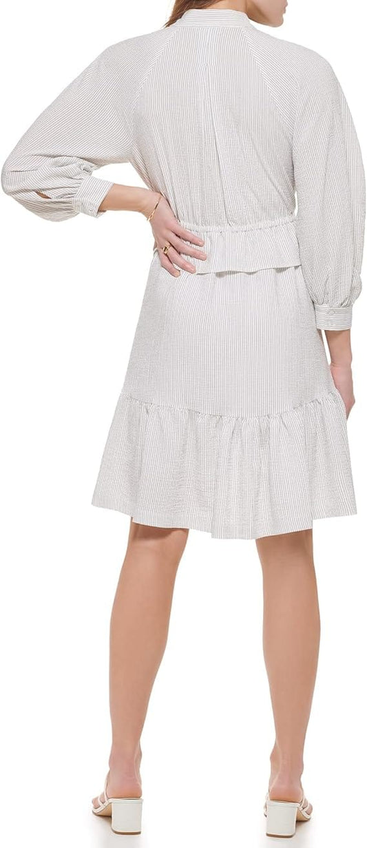 CALVIN KLEIN Womens Dress CALVIN KLEIN - Tie Waist Ruched Sleeve Shirtdress