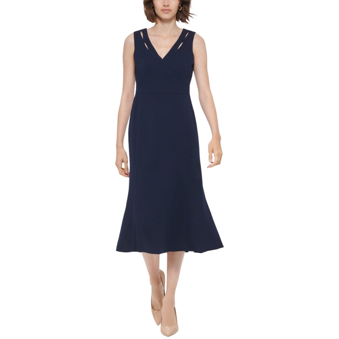 CALVIN KLEIN Womens Dress M / Navy CALVIN KLEIN - V-Neck A-Line Midi Dress