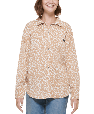 CALVIN KLEIN Womens Tops CALVIN KLEIN - Animal Print Collared Button-Down Top