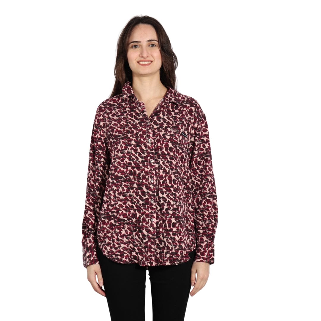 CALVIN KLEIN Womens Tops S / Purple CALVIN KLEIN - Animal Print Collared Button-Down Top