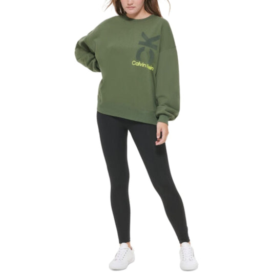 CALVIN KLEIN Womens Tops XL / Green CALVIN KLEIN - Blouson-Sleeve Oversized Logo Sweatshirt
