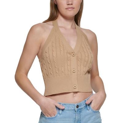 CALVIN KLEIN Womens Tops XL / Beige CALVIN KLEIN - Cable-Knit Cotton Halter Top