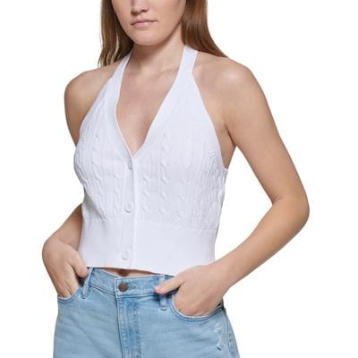 CALVIN KLEIN Womens Tops L / White CALVIN KLEIN - Cable-Knit Cotton Halter Top