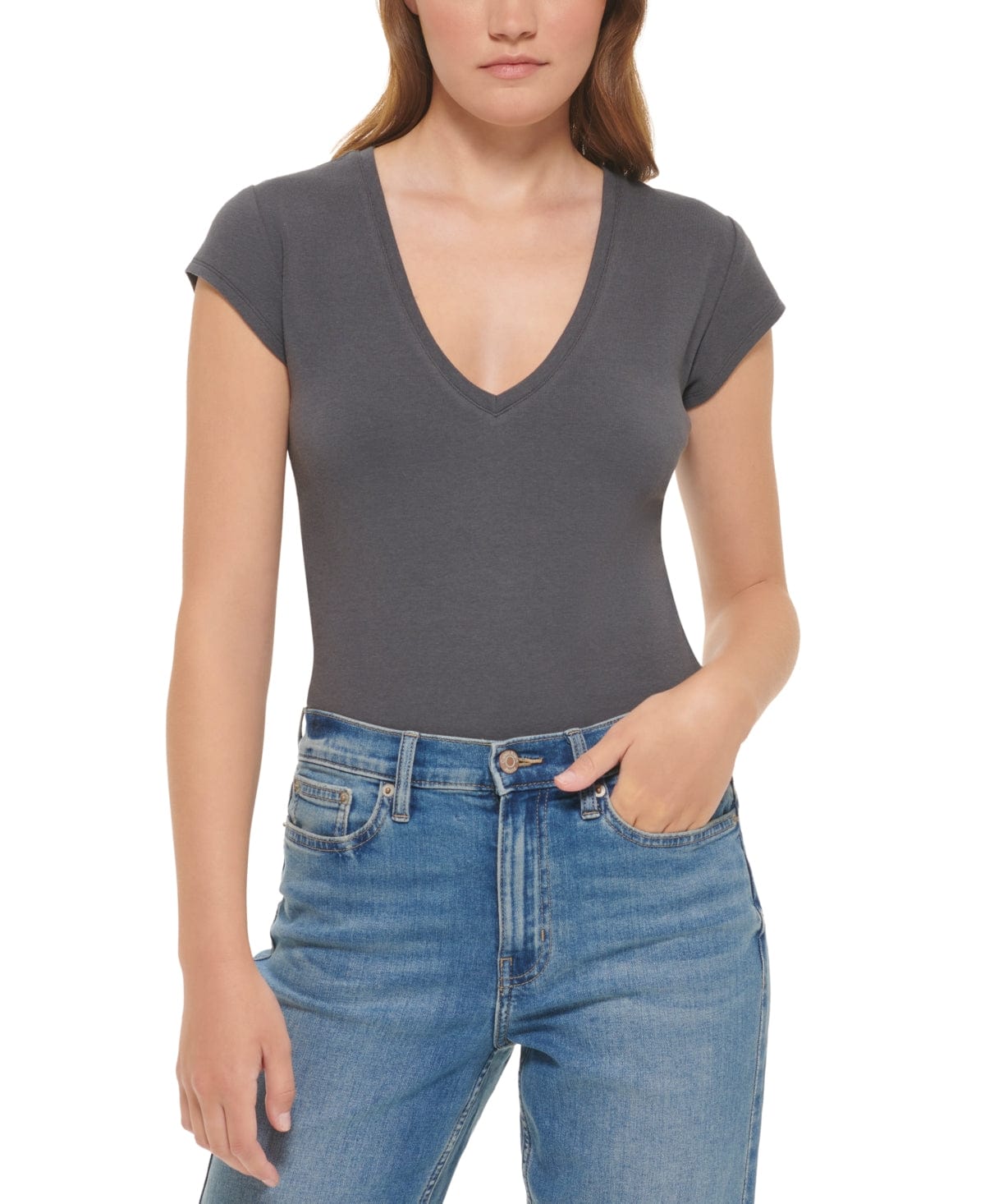 CALVIN KLEIN Womens Tops CALVIN KLEIN -  Cap-Sleeve V-Neck Bodysuit