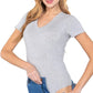 CALVIN KLEIN Womens Tops L / Light Grey CALVIN KLEIN -  Cap-Sleeve V-Neck Bodysuit