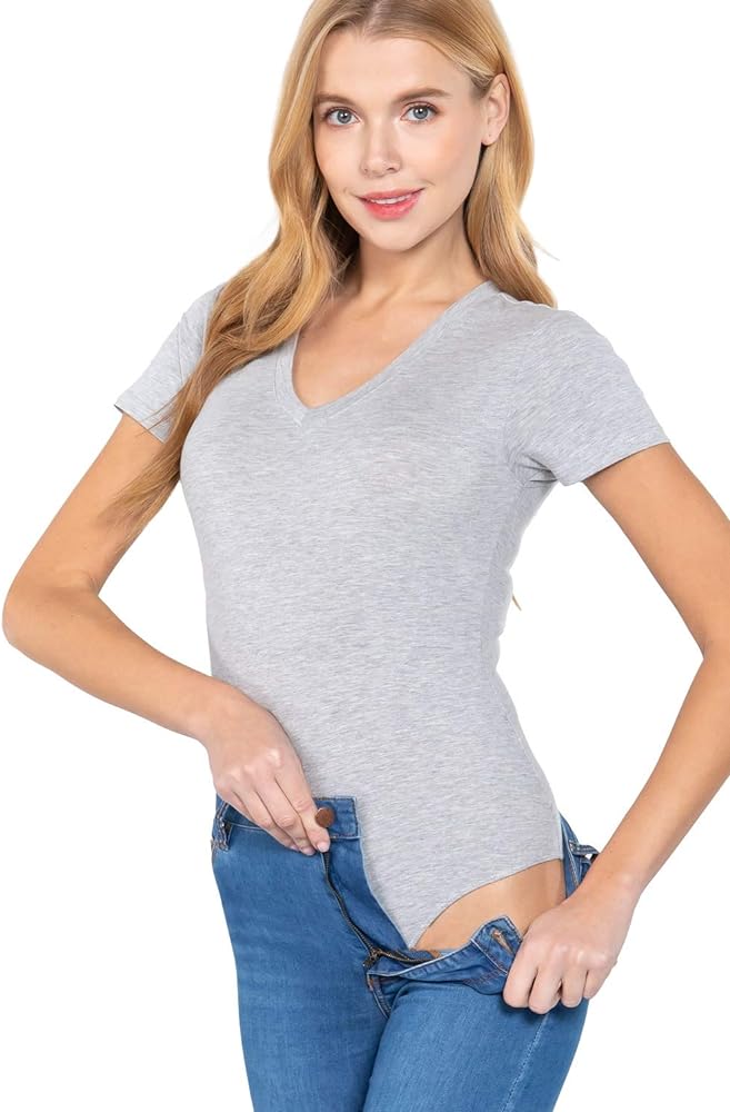 CALVIN KLEIN Womens Tops L / Light Grey CALVIN KLEIN -  Cap-Sleeve V-Neck Bodysuit