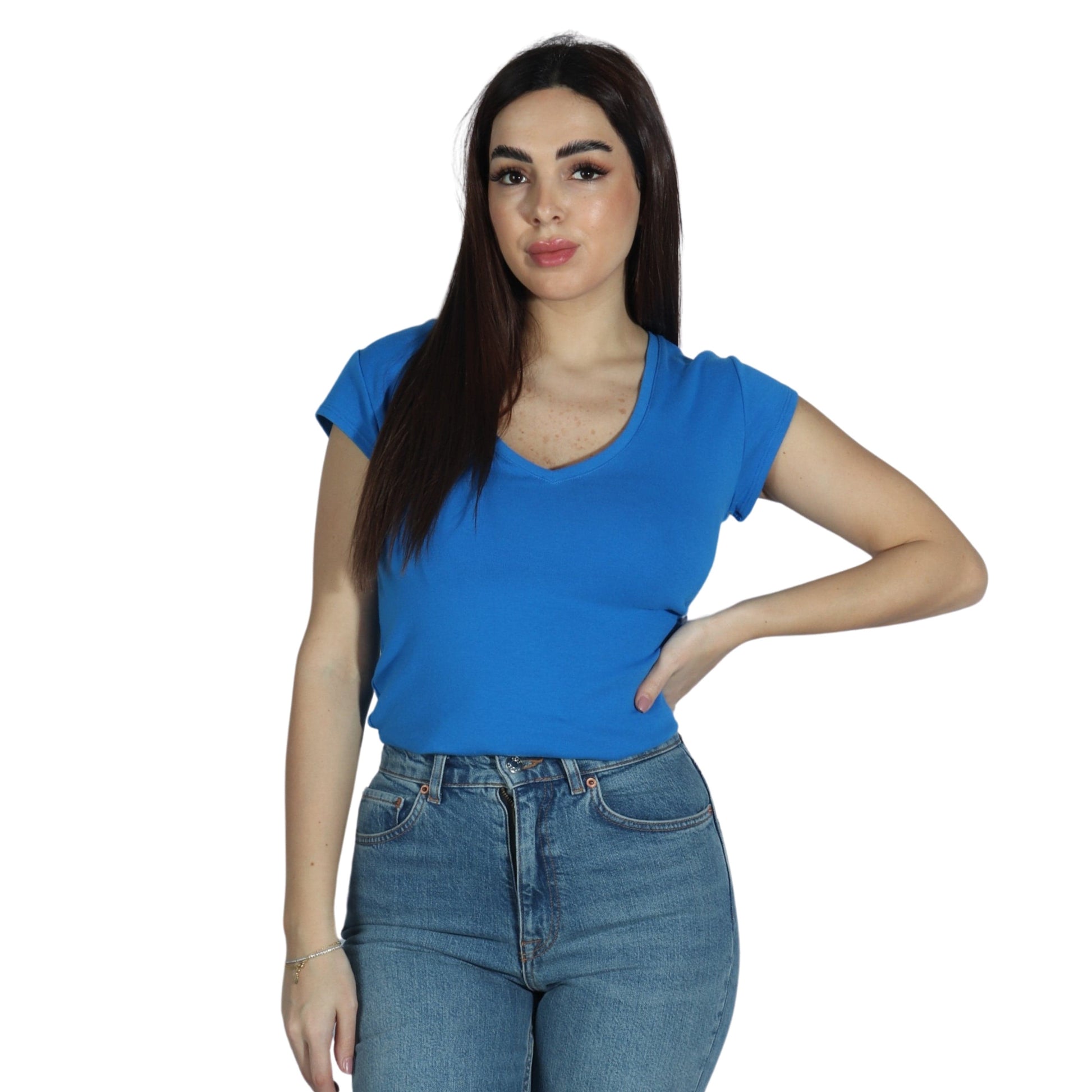 CALVIN KLEIN Womens Tops M / Blue CALVIN KLEIN -  Cap-Sleeve V-Neck Bodysuit