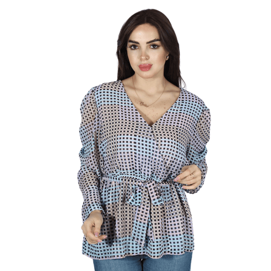 CALVIN KLEIN Womens Tops M / Multi-Color CALVIN KLEIN - Printed Puff Shoulder Blouse