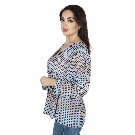 CALVIN KLEIN Womens Tops M / Multi-Color CALVIN KLEIN - Printed Puff Shoulder Blouse