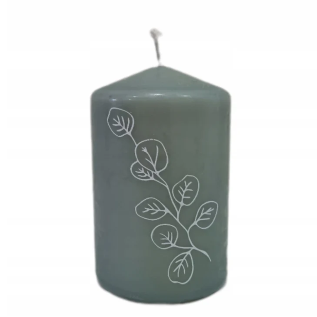 Decorative Candle Cylinder Green Leaves