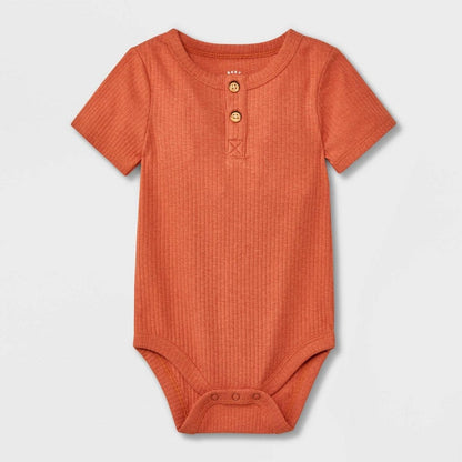 CAT & JACK Baby Boy 0-3 Month / Orange CAT & JACK - BABY - Ribbed Henley Short Sleeve Bodysuit